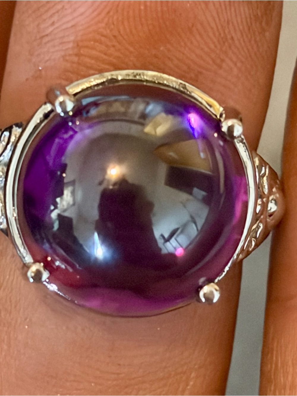 Amethyst Cabochon Dome Ring for Women